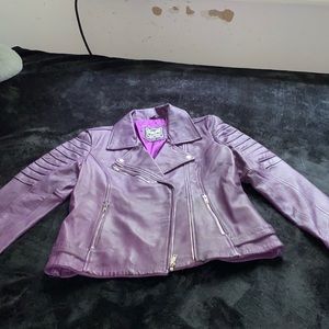 Leather jacket, feels like junior sizing, purple in color